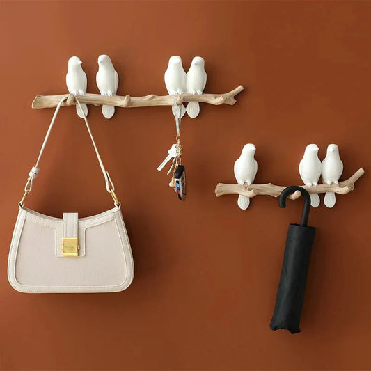 Wooden Wall Coat Rack Bird Design Decorative Hooks For Jackets Bags Hats