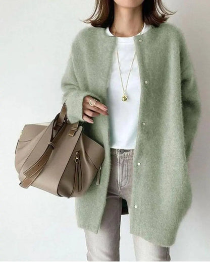 Wool Mohair Cardigan Womens Soft Longline Knit Sweater