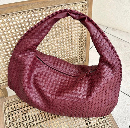 Woven Vegan Leather Handbag Large Capacity Shoulder Tote